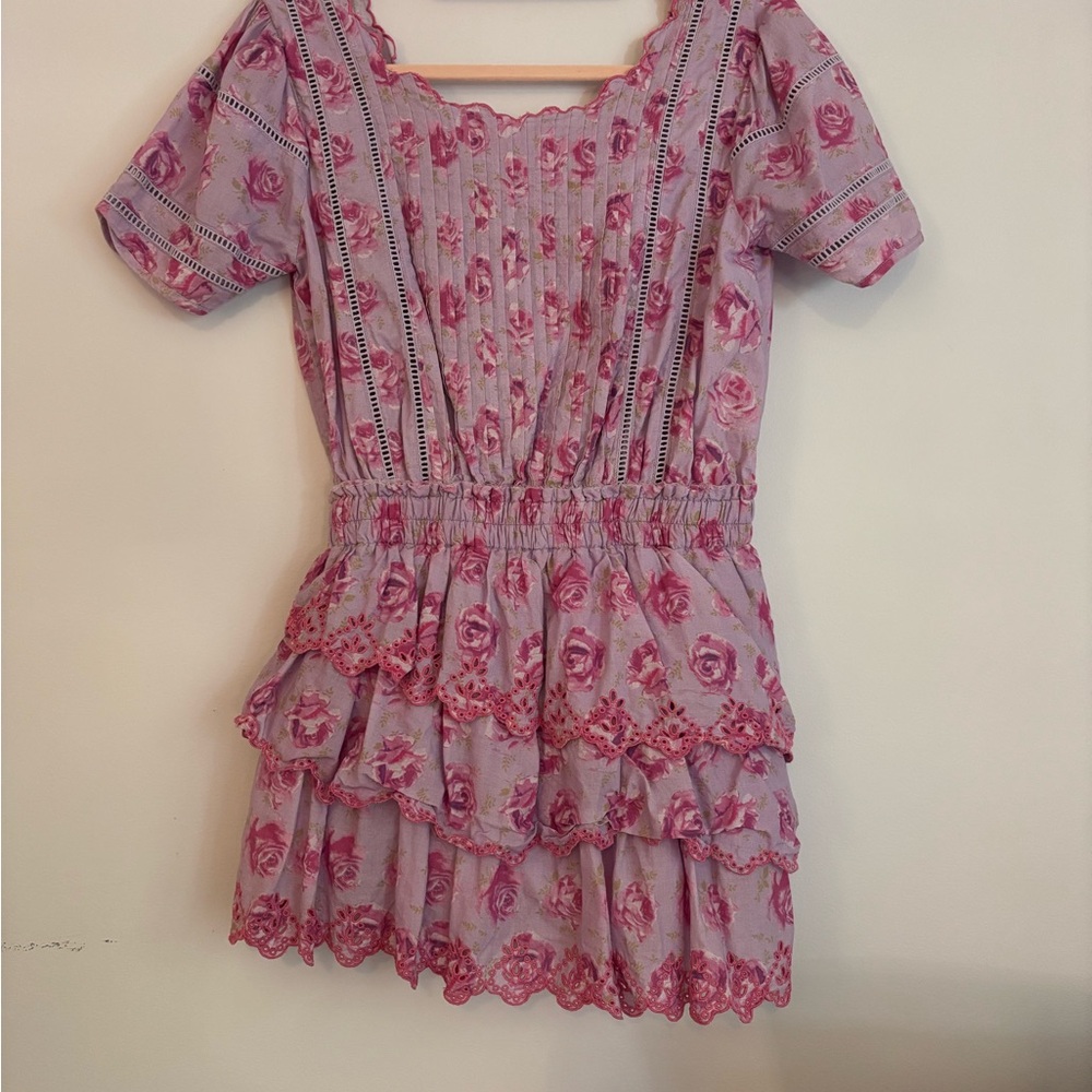 LoveShackFancy purple and pink floral mini dress